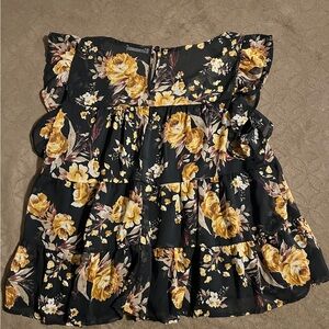 Floral Black and Yellow Women's Top